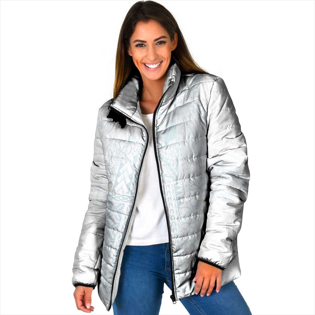 Samoa Lotu Tamaiti Mamanu Siapo Padded Jacket Off White Plumeria LT7 Women Baby Blue - Polynesian Pride