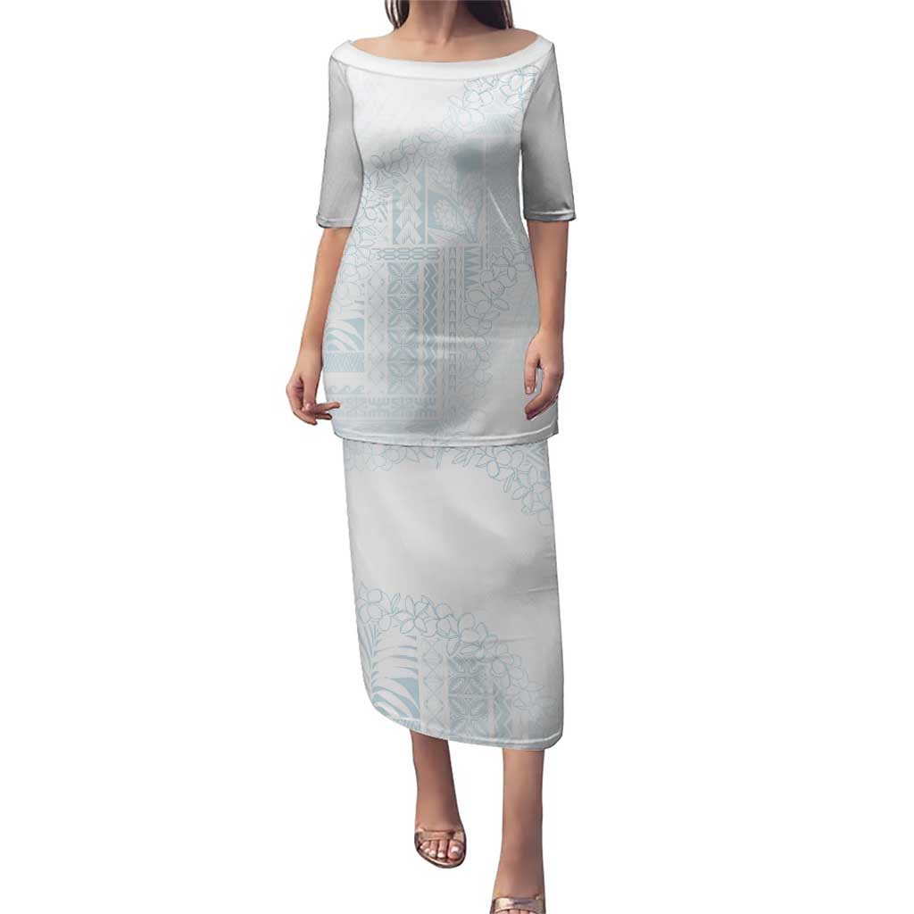 Samoa Lotu Tamaiti Mamanu Siapo Puletasi Off White Plumeria - Polynesian Pride