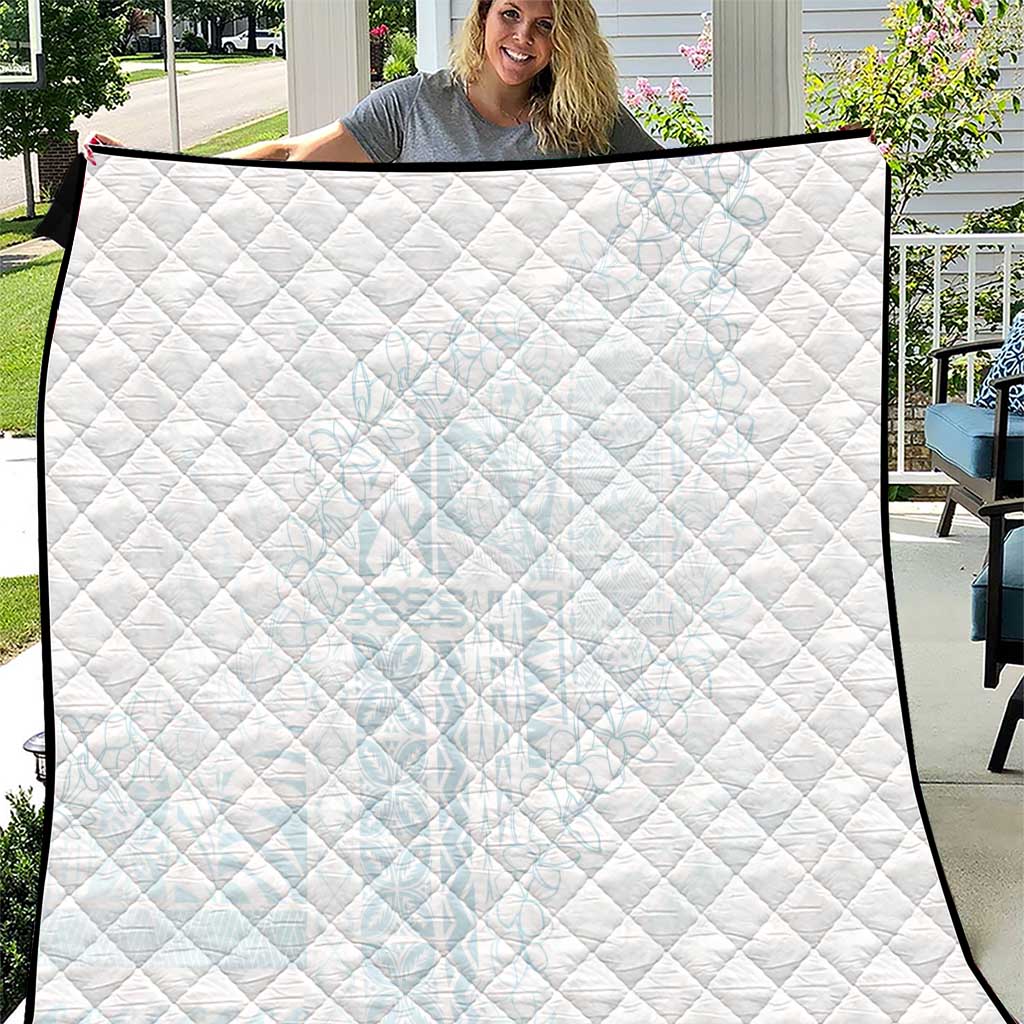 Samoa Lotu Tamaiti Mamanu Siapo Quilt Off White Plumeria LT7 Baby Blue - Polynesian Pride