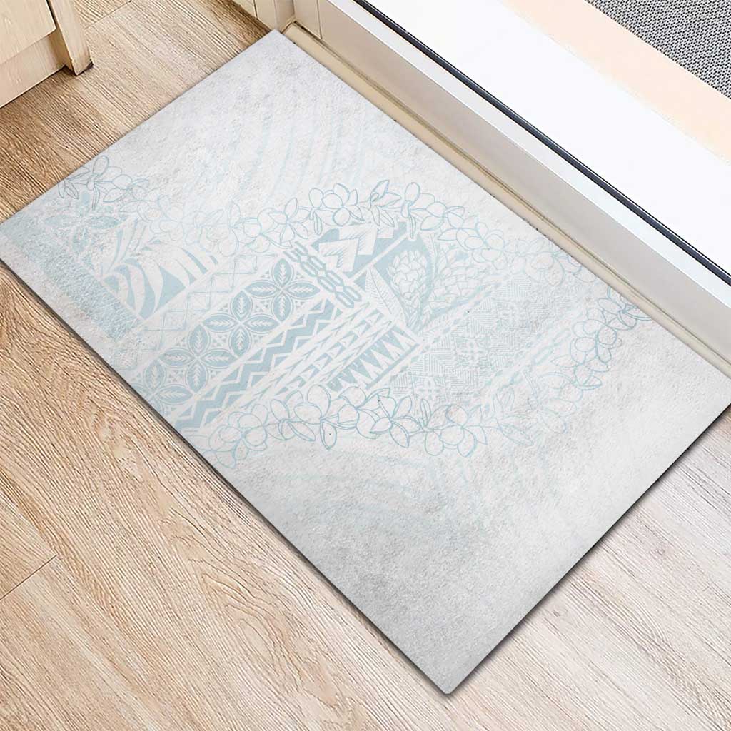 Samoa Lotu Tamaiti Mamanu Siapo Rubber Doormat Off White Plumeria - Polynesian Pride