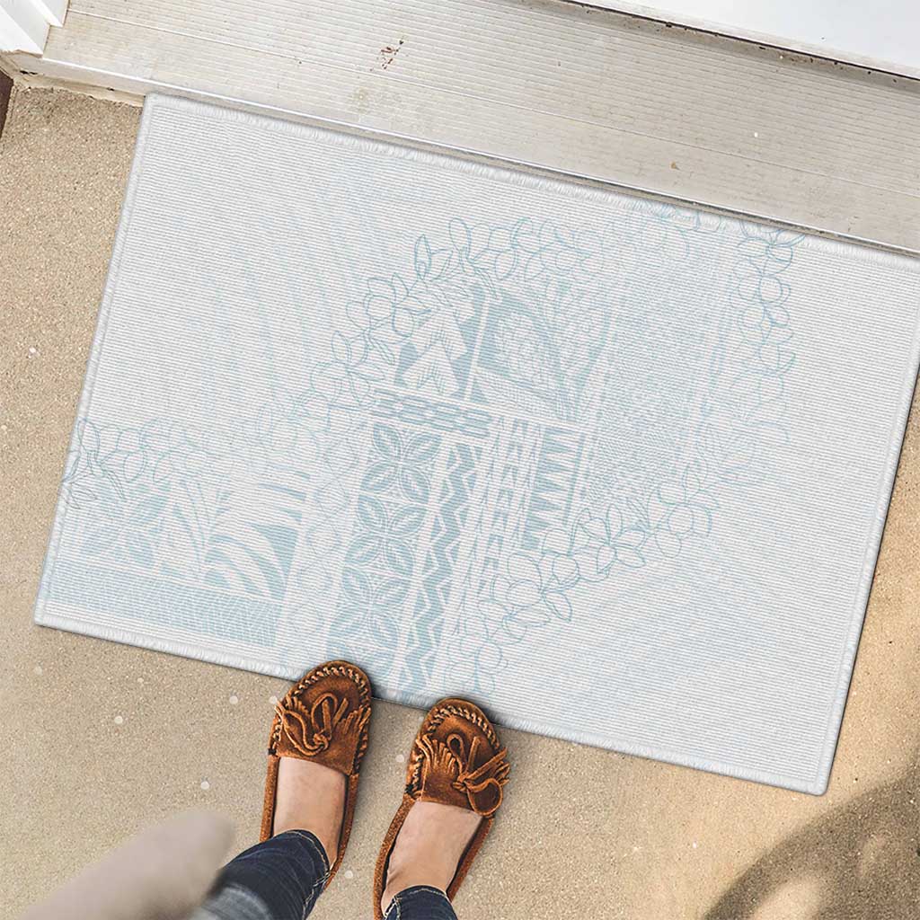 Samoa Lotu Tamaiti Mamanu Siapo Rubber Doormat Off White Plumeria - Polynesian Pride