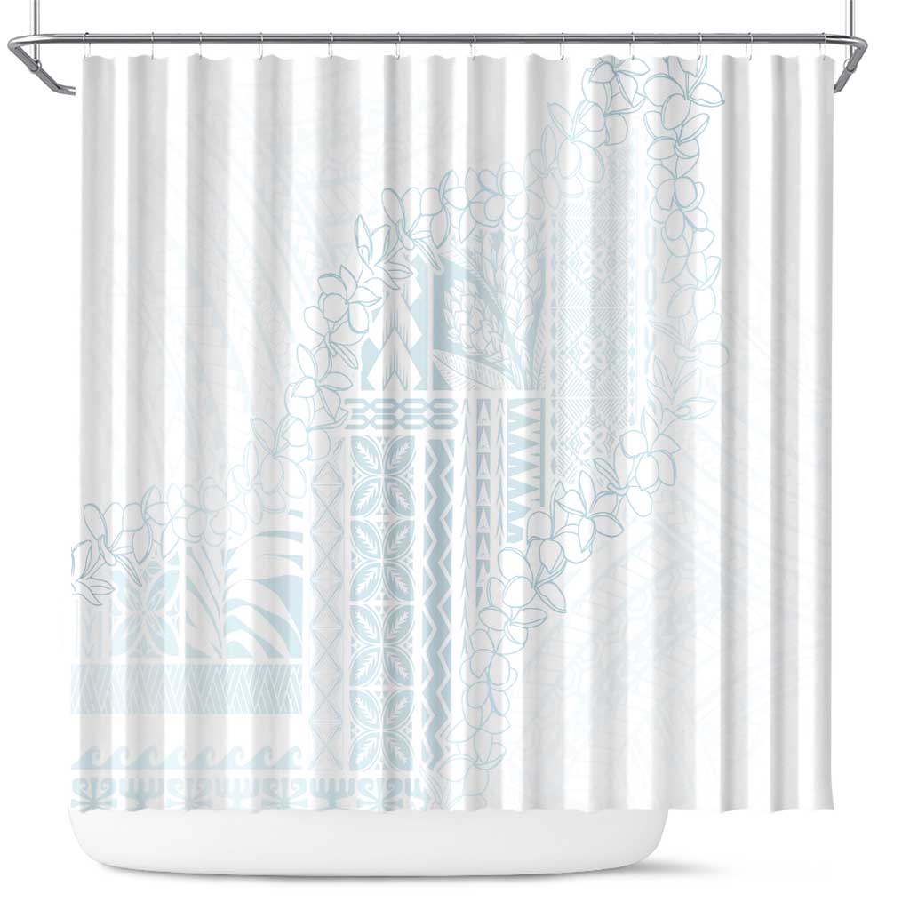 Samoa Lotu Tamaiti Mamanu Siapo Shower Curtain Off White Plumeria LT7 Baby Blue - Polynesian Pride