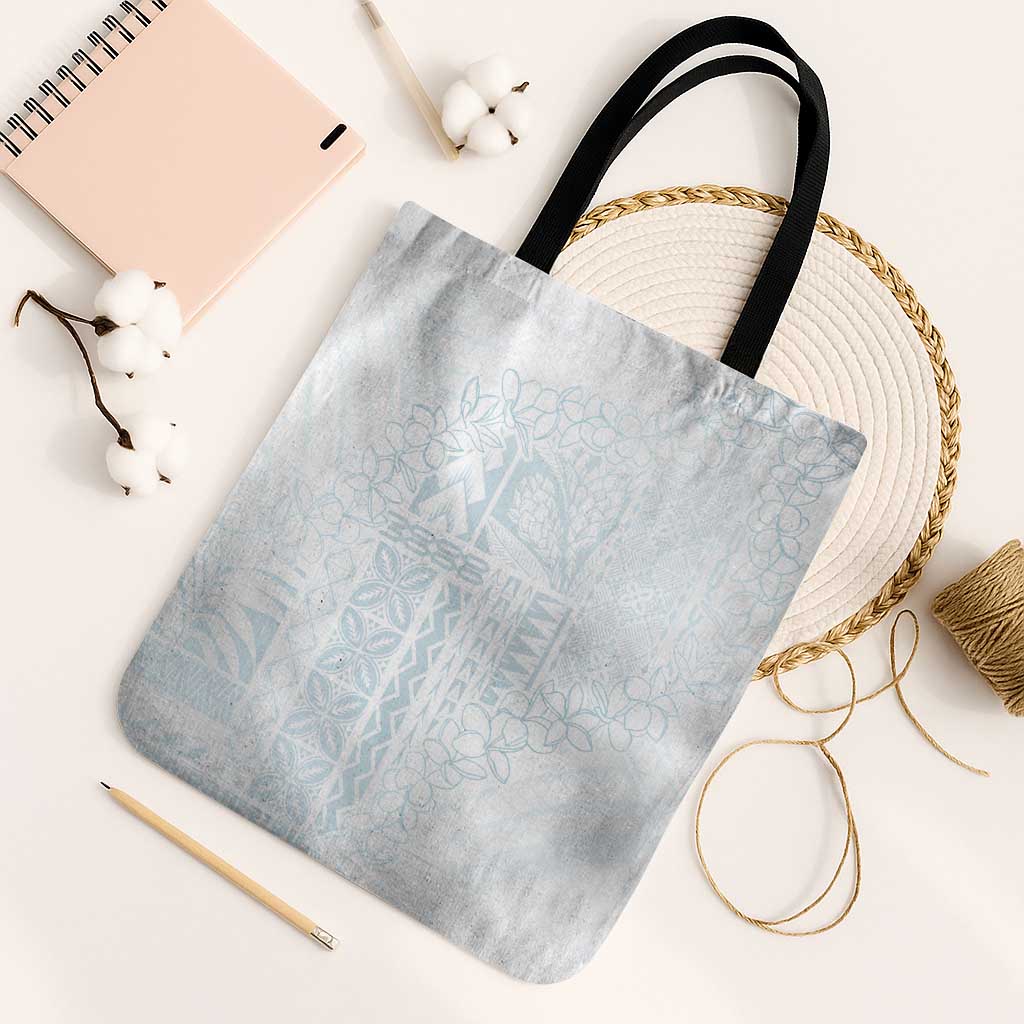 Samoa Lotu Tamaiti Mamanu Siapo Tote Bag Off White Plumeria LT7 Black Strap One Size Baby Blue - Polynesian Pride