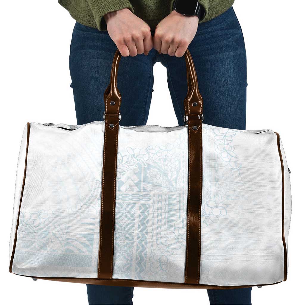 Samoa Lotu Tamaiti Mamanu Siapo Travel Bag Off White Plumeria LT7 Baby Blue - Polynesian Pride