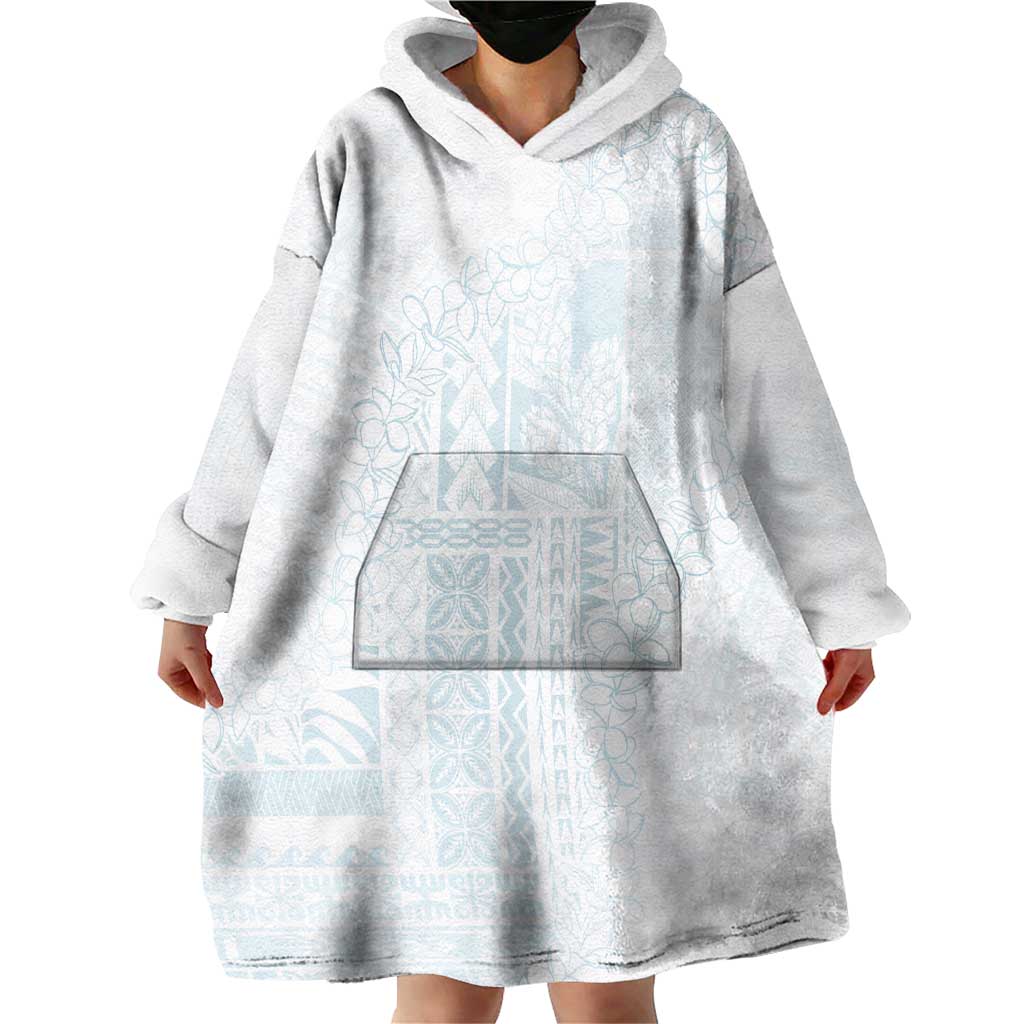 Samoa Lotu Tamaiti Mamanu Siapo Wearable Blanket Hoodie Off White Plumeria - Polynesian Pride