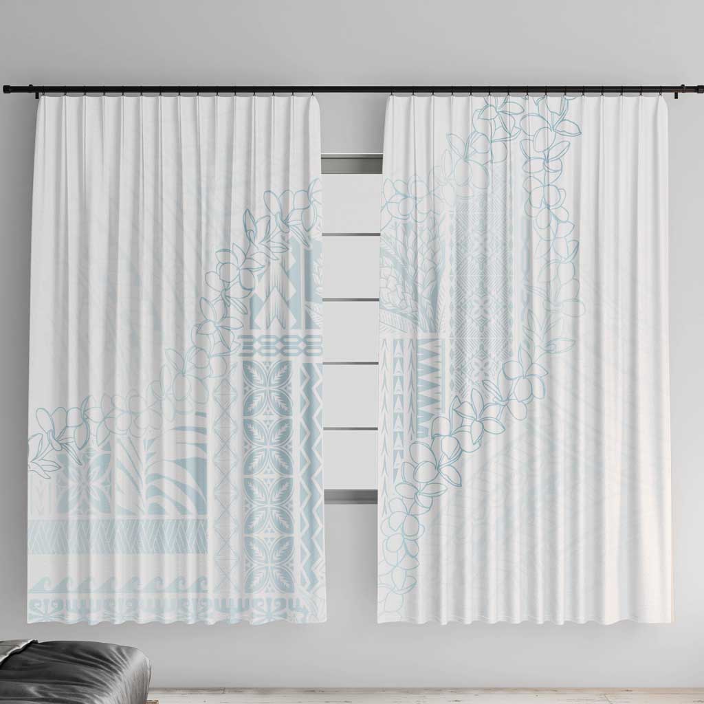Samoa Lotu Tamaiti Mamanu Siapo Window Curtain Off White Plumeria LT7 With Hooks Baby Blue - Polynesian Pride