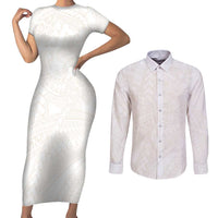Samoa Lotu Tamaiti Ivory Couples Matching Short Sleeve Bodycon Dress and Long Sleeve Button Shirt Teuila Tatau - Polynesian Pride