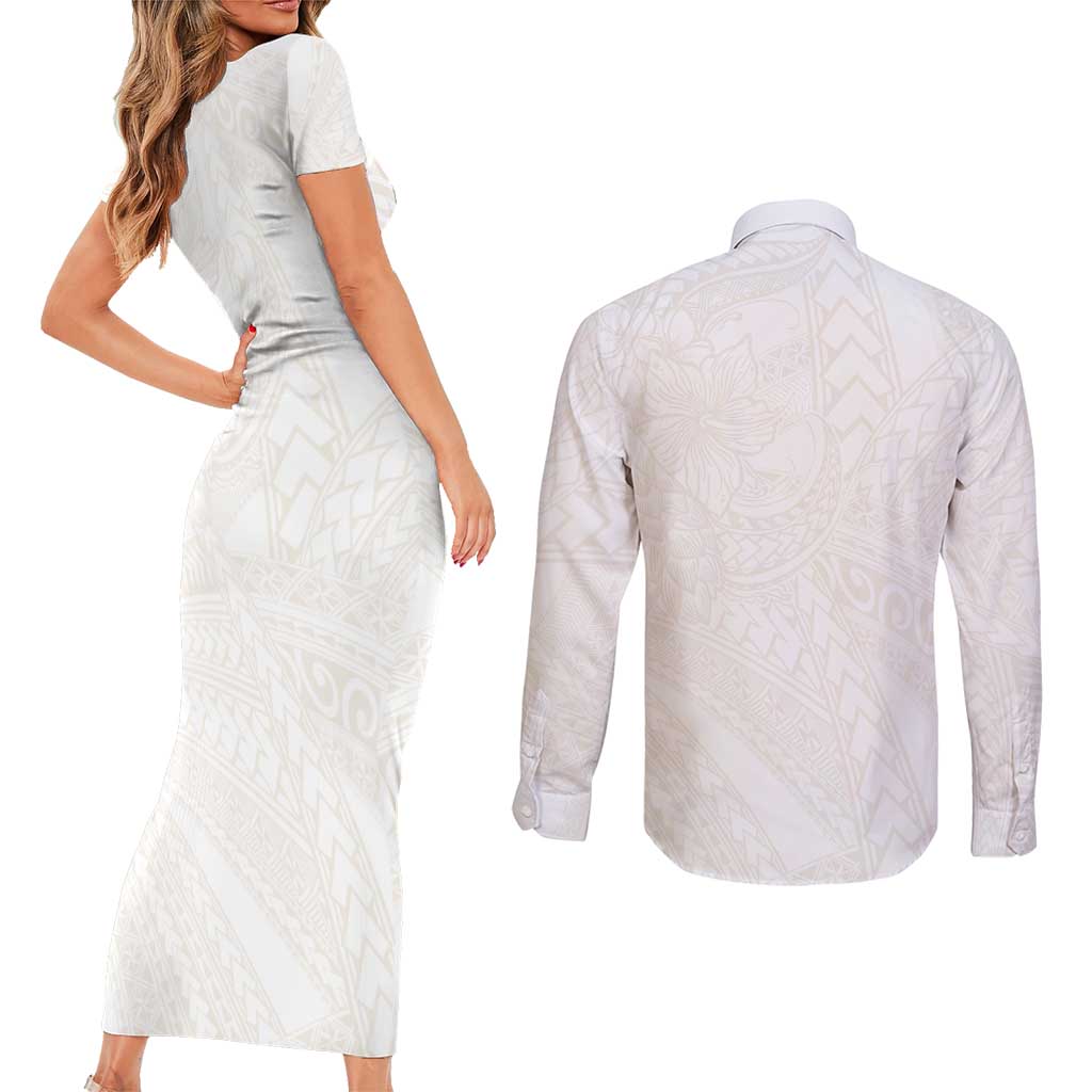 Samoa Lotu Tamaiti Ivory Couples Matching Short Sleeve Bodycon Dress and Long Sleeve Button Shirt Teuila Tatau - Polynesian Pride