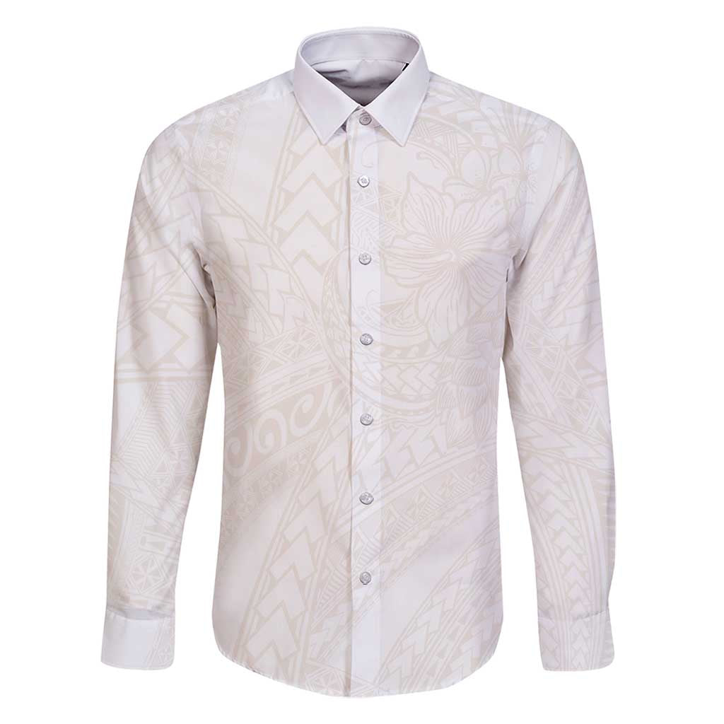 Samoa Lotu Tamaiti Ivory Family Matching Long Sleeve Bodycon Dress and Hawaiian Shirt Teuila Tatau - Polynesian Pride