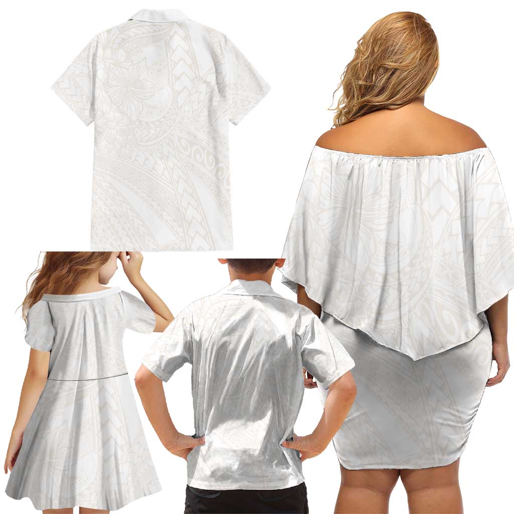 Samoa Lotu Tamaiti Ivory Family Matching Off Shoulder Short Dress and Hawaiian Shirt Teuila Tatau - Polynesian Pride