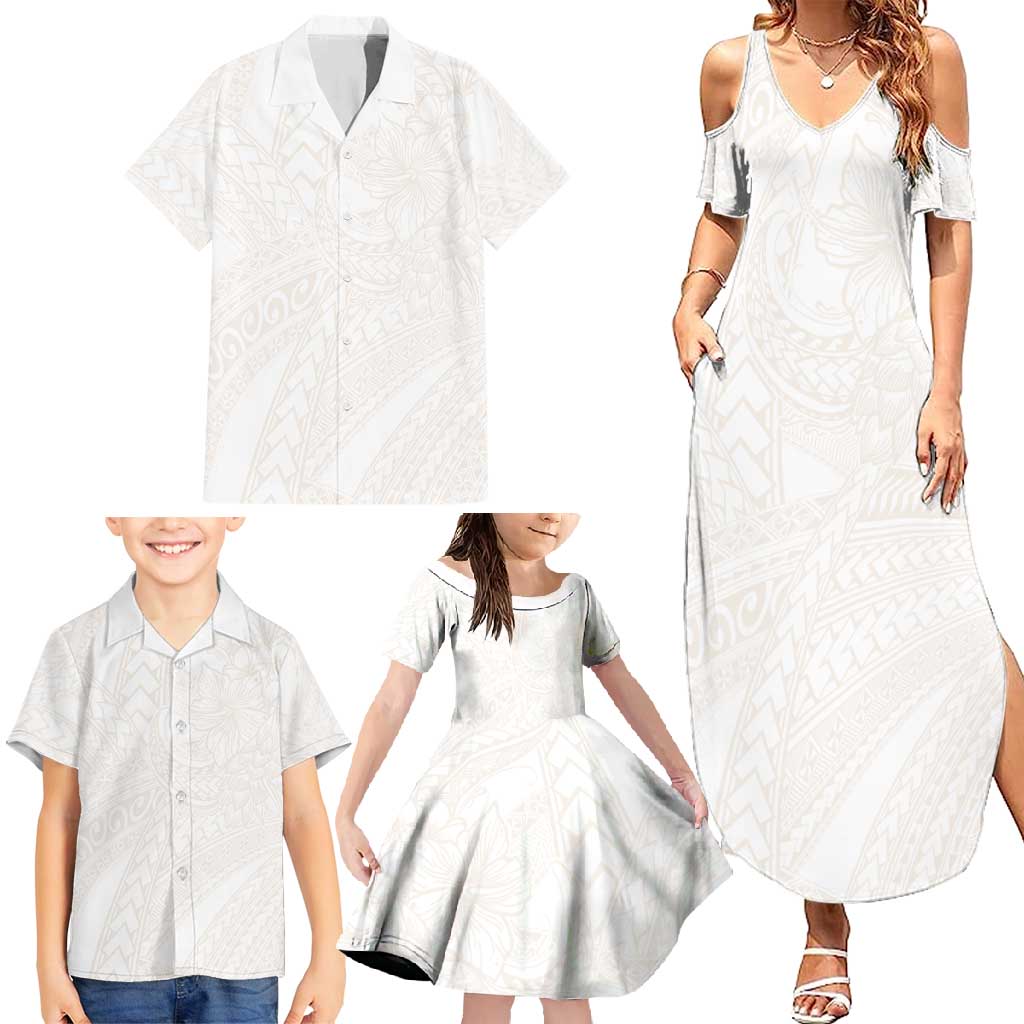 Samoa Lotu Tamaiti Ivory Family Matching Summer Maxi Dress and Hawaiian Shirt Teuila Tatau - Polynesian Pride