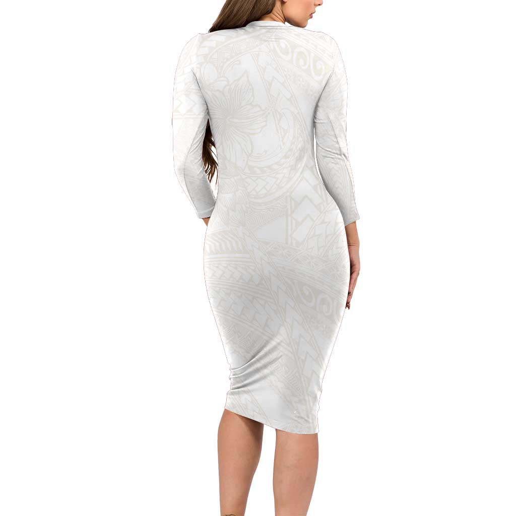 Samoa Lotu Tamaiti Ivory Long Sleeve Bodycon Dress Teuila Tatau - Polynesian Pride