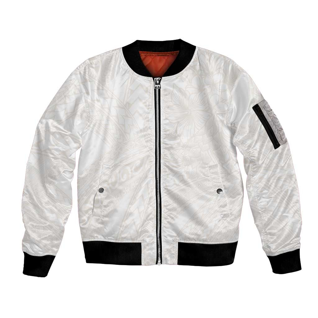 Samoa Lotu Tamaiti Ivory Sleeve Zip Bomber Jacket Teuila Tatau LT7 Unisex Ivory - Polynesian Pride
