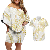 Samoa Lotu Tamaiti Gold Couples Matching Off Shoulder Short Dress and Hawaiian Shirt Teuila Tatau - Polynesian Pride