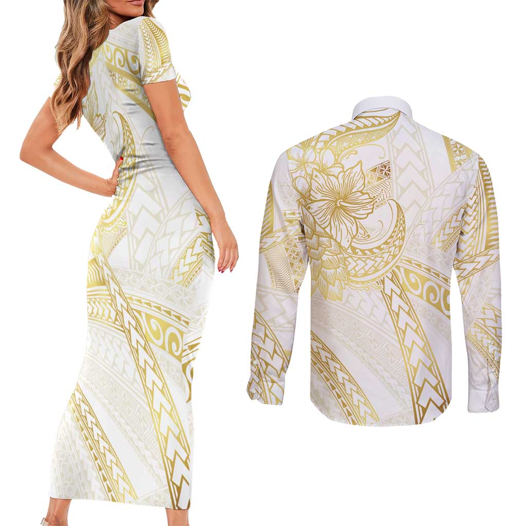 Samoa Lotu Tamaiti Gold Couples Matching Short Sleeve Bodycon Dress and Long Sleeve Button Shirt Teuila Tatau - Polynesian Pride