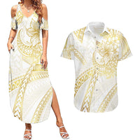 Samoa Lotu Tamaiti Gold Couples Matching Summer Maxi Dress and Hawaiian Shirt Teuila Tatau - Polynesian Pride