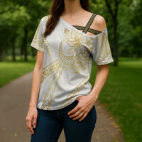 Samoa Lotu Tamaiti Gold Cross Shoulder Shirt Teuila Tatau - Polynesian Pride