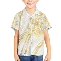 Samoa Lotu Tamaiti Gold Family Matching Off The Shoulder Long Sleeve Dress and Hawaiian Shirt Teuila Tatau - Polynesian Pride