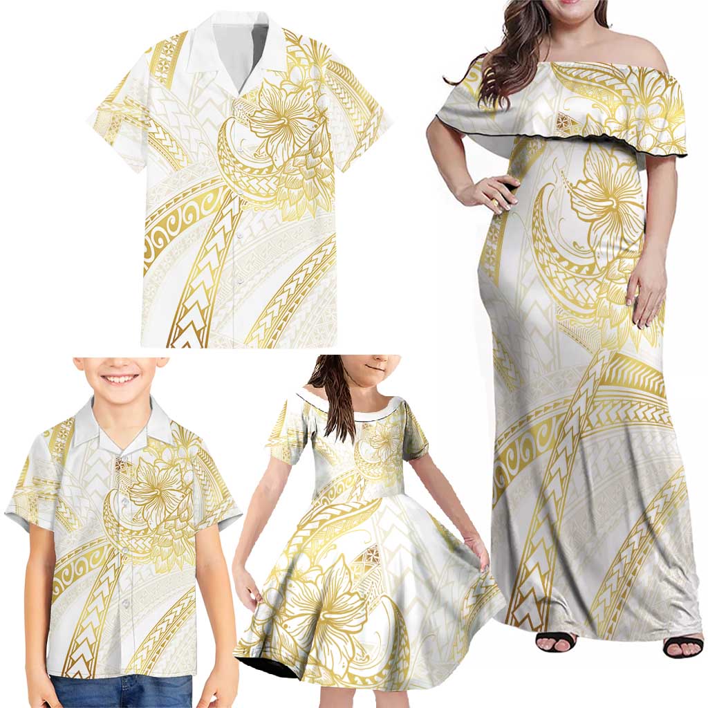 Samoa Lotu Tamaiti Gold Family Matching Off Shoulder Maxi Dress and Hawaiian Shirt Teuila Tatau - Polynesian Pride
