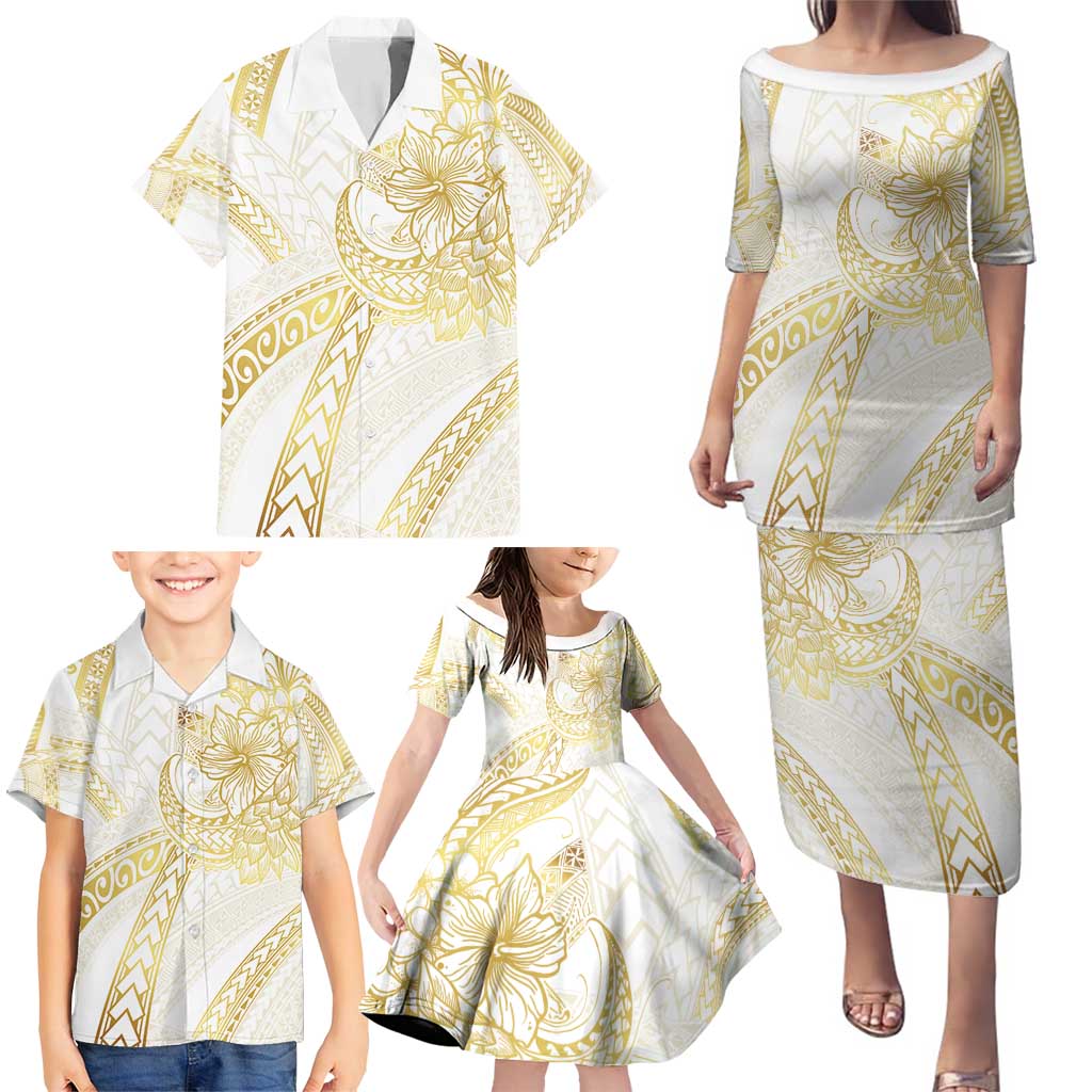 Samoa Lotu Tamaiti Gold Family Matching Puletasi and Hawaiian Shirt Teuila Tatau - Polynesian Pride