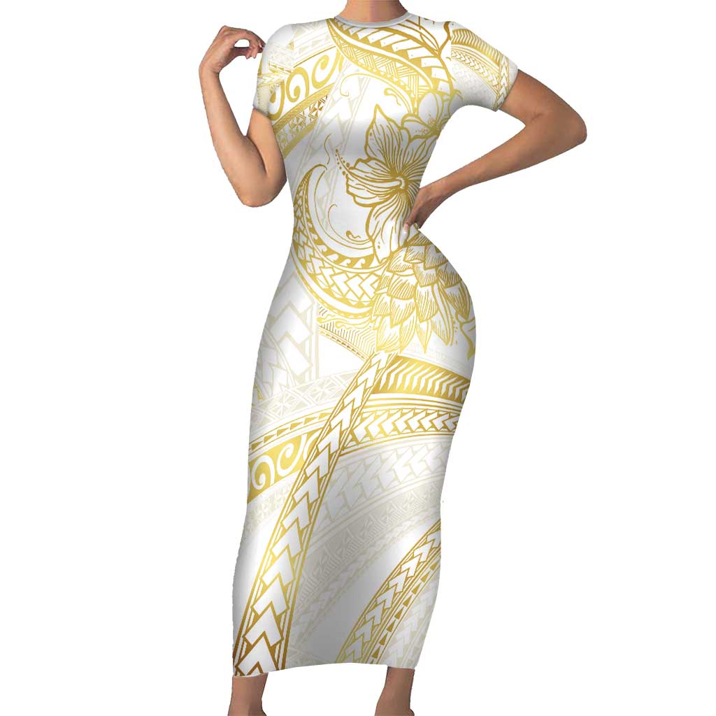 Samoa Lotu Tamaiti Gold Family Matching Short Sleeve Bodycon Dress and Hawaiian Shirt Teuila Tatau - Polynesian Pride