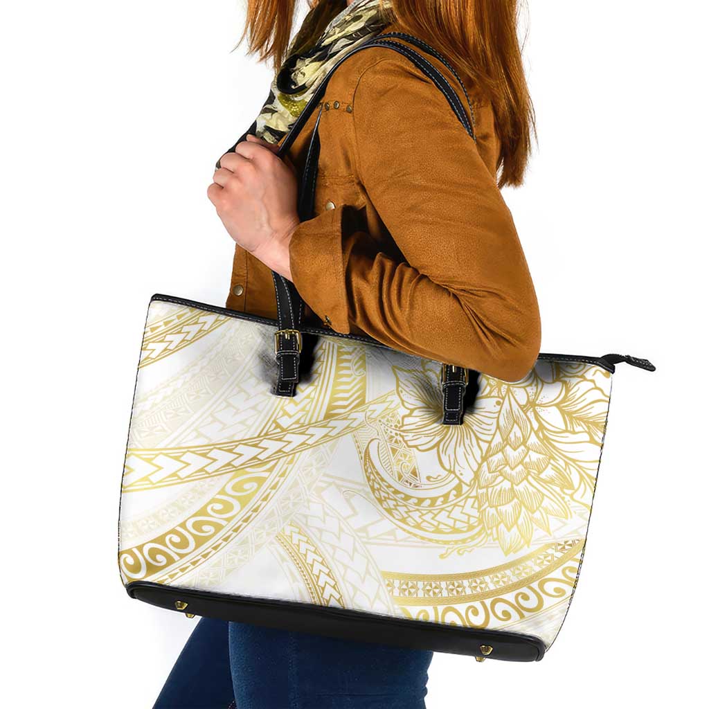 Samoa Lotu Tamaiti Gold Leather Tote Bag Teuila Tatau LT7 Gold - Polynesian Pride