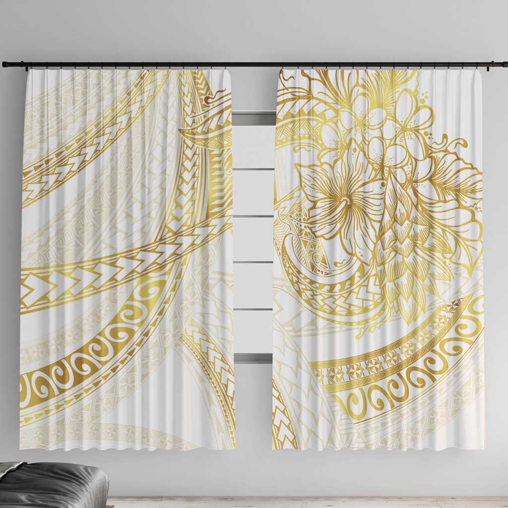 Samoa Lotu Tamaiti Gold Window Curtain Teuila Tatau LT7 With Hooks Gold - Polynesian Pride
