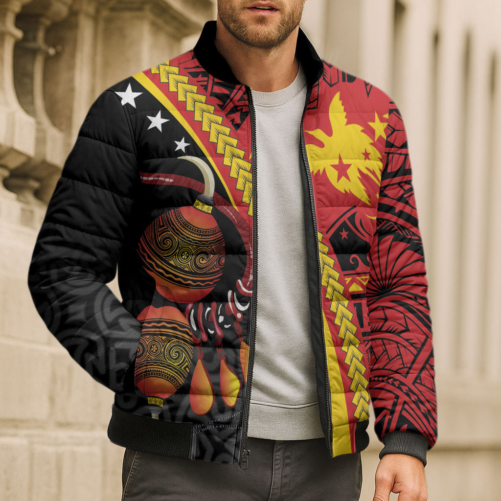 Papua New Guinea Independence Personalised Bomber Puffer Jacket PNG Bagi and Lime Pot LT7 - Polynesian Pride