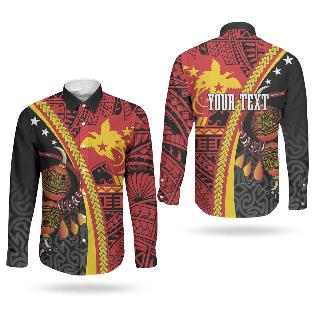 Papua New Guinea Independence Personalised Couples Matching Off The Shoulder Long Sleeve Dress and Long Sleeve Button Shirt PNG Bagi and Lime Pot LT7 - Polynesian Pride