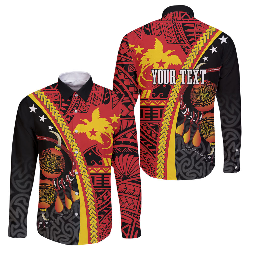 Papua New Guinea Independence Personalised Family Matching Short Sleeve Bodycon Dress and Hawaiian Shirt PNG Bagi and Lime Pot LT7 Dad's Shirt - Long Sleeve Black - Polynesian Pride