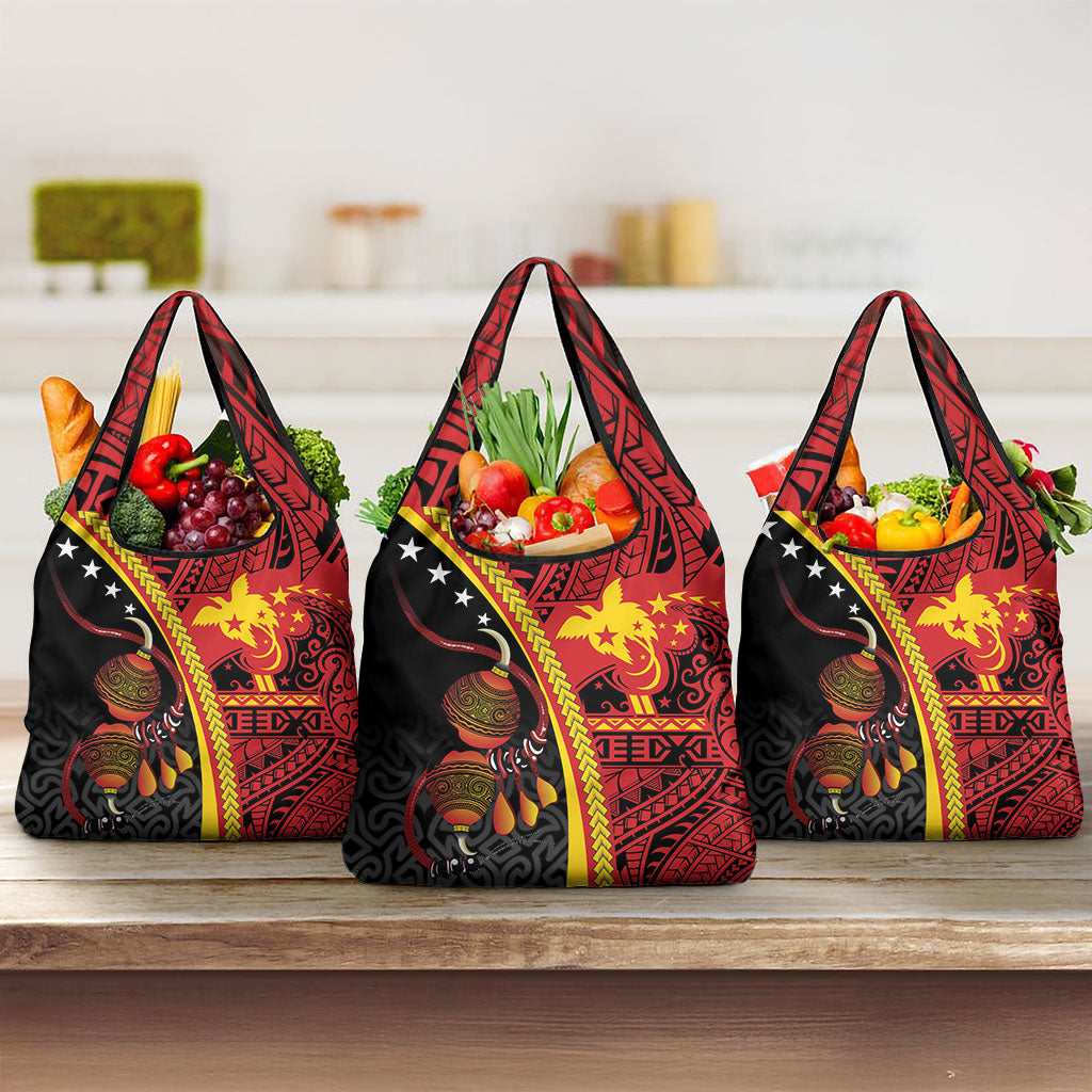 Papua New Guinea Independence Grocery Bag PNG Bagi and Lime Pot LT7 3-pack One Size Black - Polynesian Pride