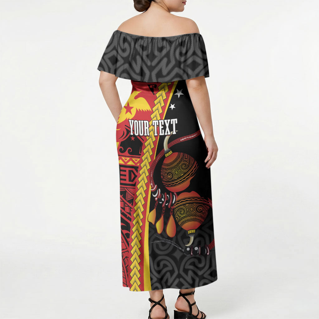 Papua New Guinea Independence Personalised Off Shoulder Maxi Dress PNG Bagi and Lime Pot LT7 - Polynesian Pride