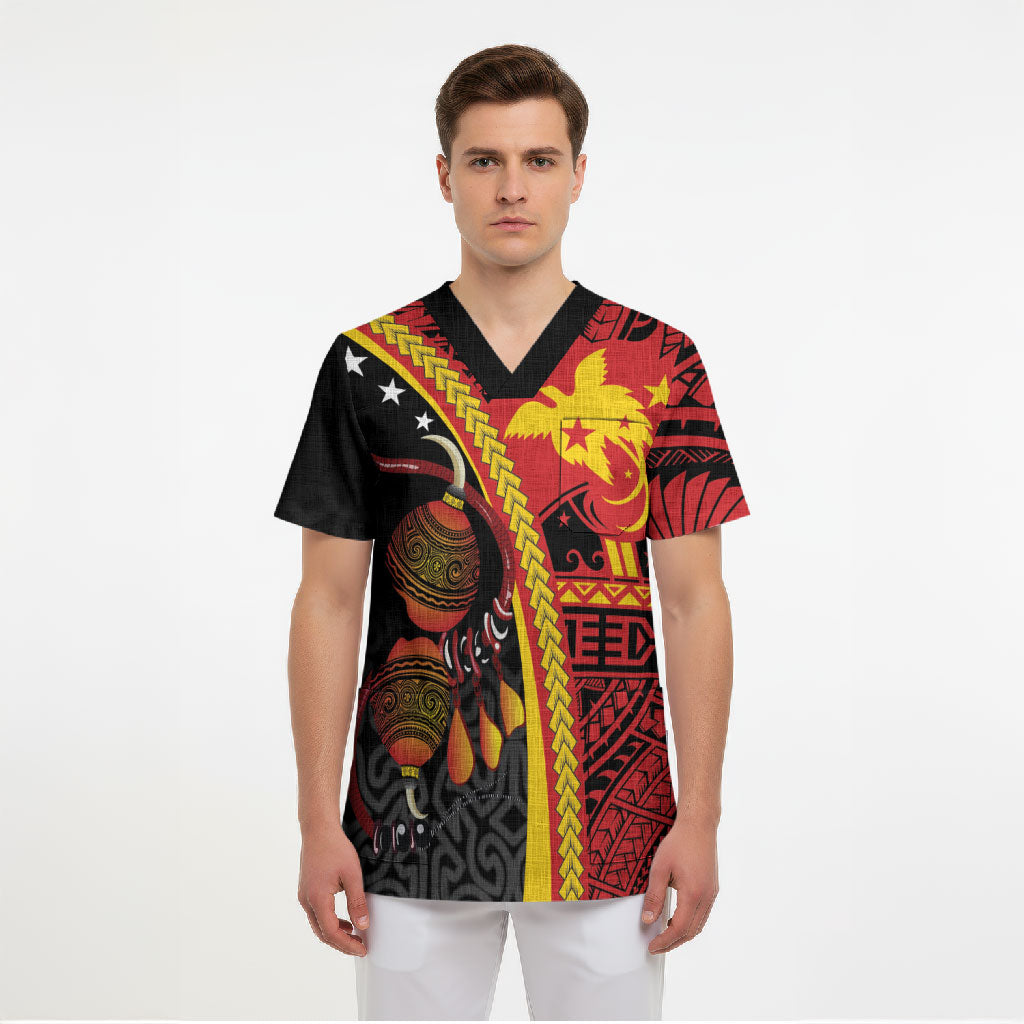 Papua New Guinea Independence Personalised Scrub Top PNG Bagi and Lime Pot LT7 - Polynesian Pride