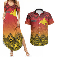 Papua New Guinea 1975 To The Future Personalised Couples Matching Summer Maxi Dress and Hawaiian Shirt Sepik Masks LT7 Red - Polynesian Pride