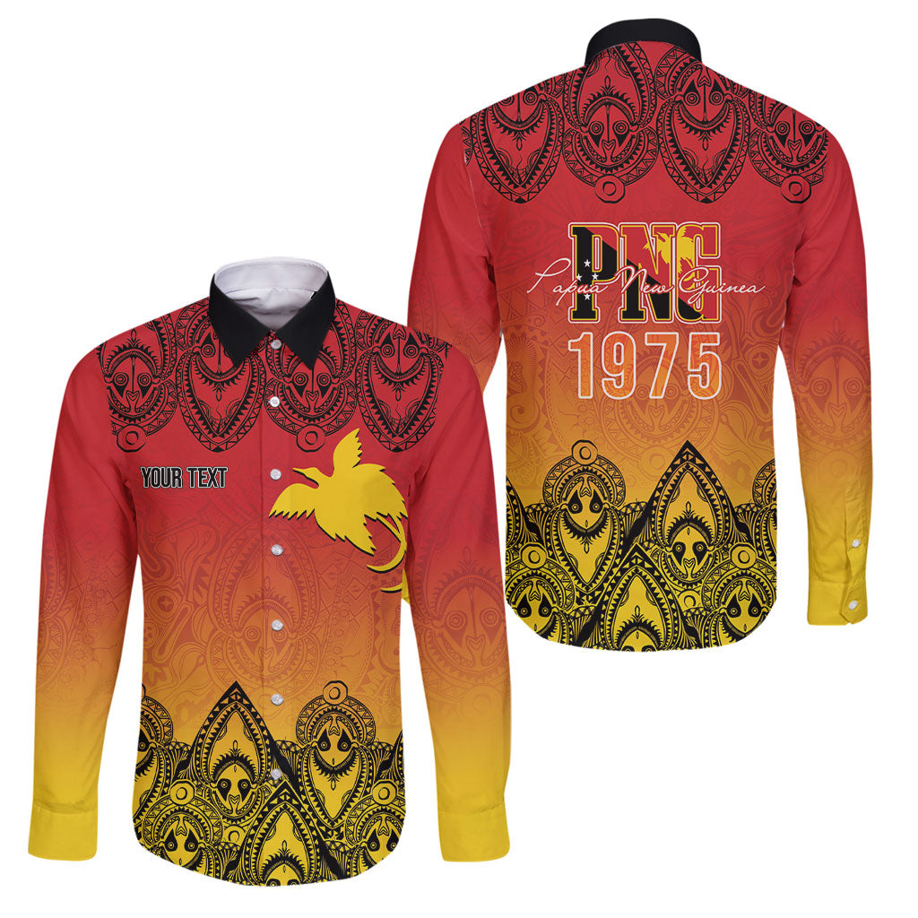 Papua New Guinea 1975 To The Future Personalised Family Matching Off Shoulder Maxi Dress and Hawaiian Shirt Sepik Masks LT7 Dad's Shirt - Long Sleeve Red - Polynesian Pride