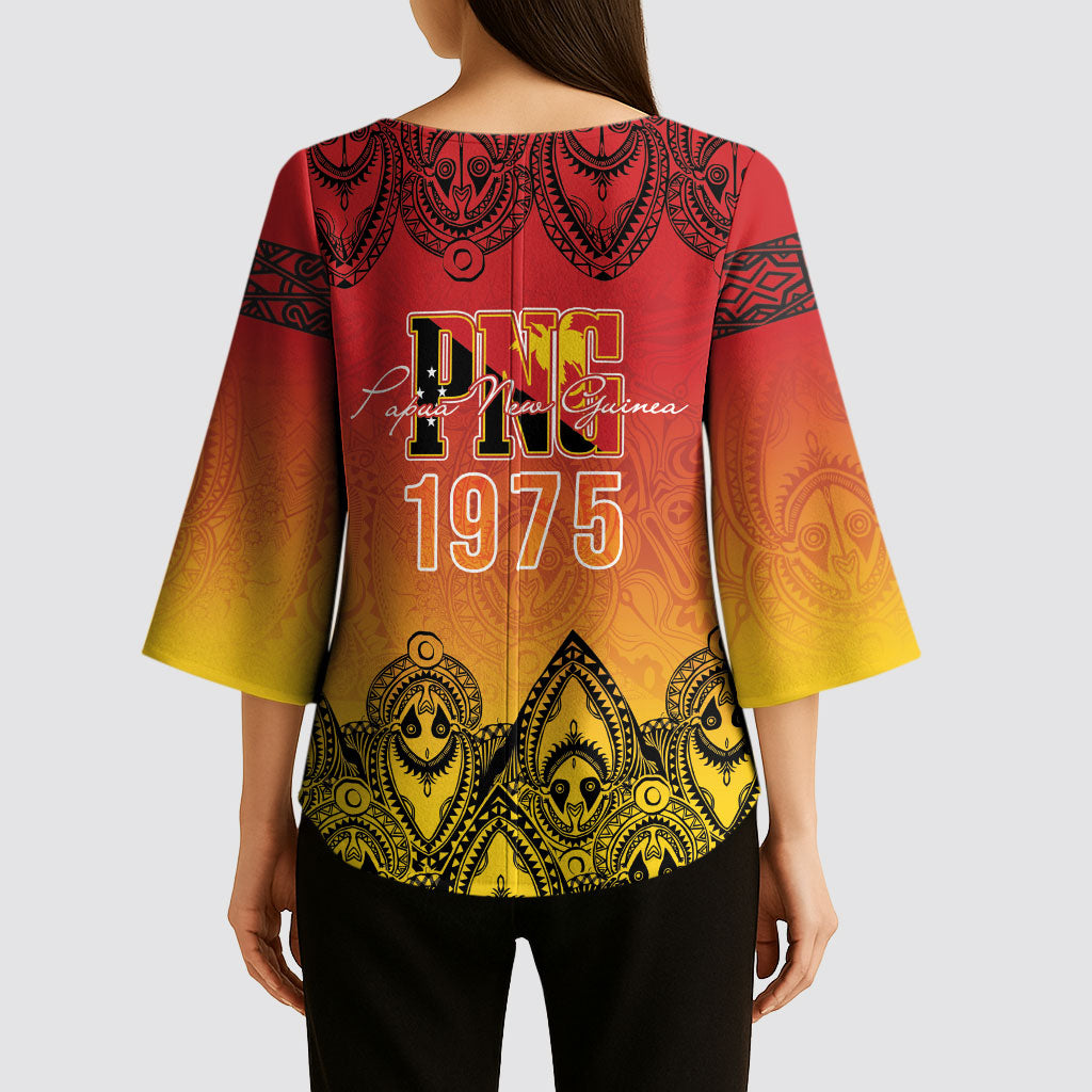 Papua New Guinea 1975 To The Future Personalised Kimono Sleeve Blouse Sepik Masks LT7 - Polynesian Pride
