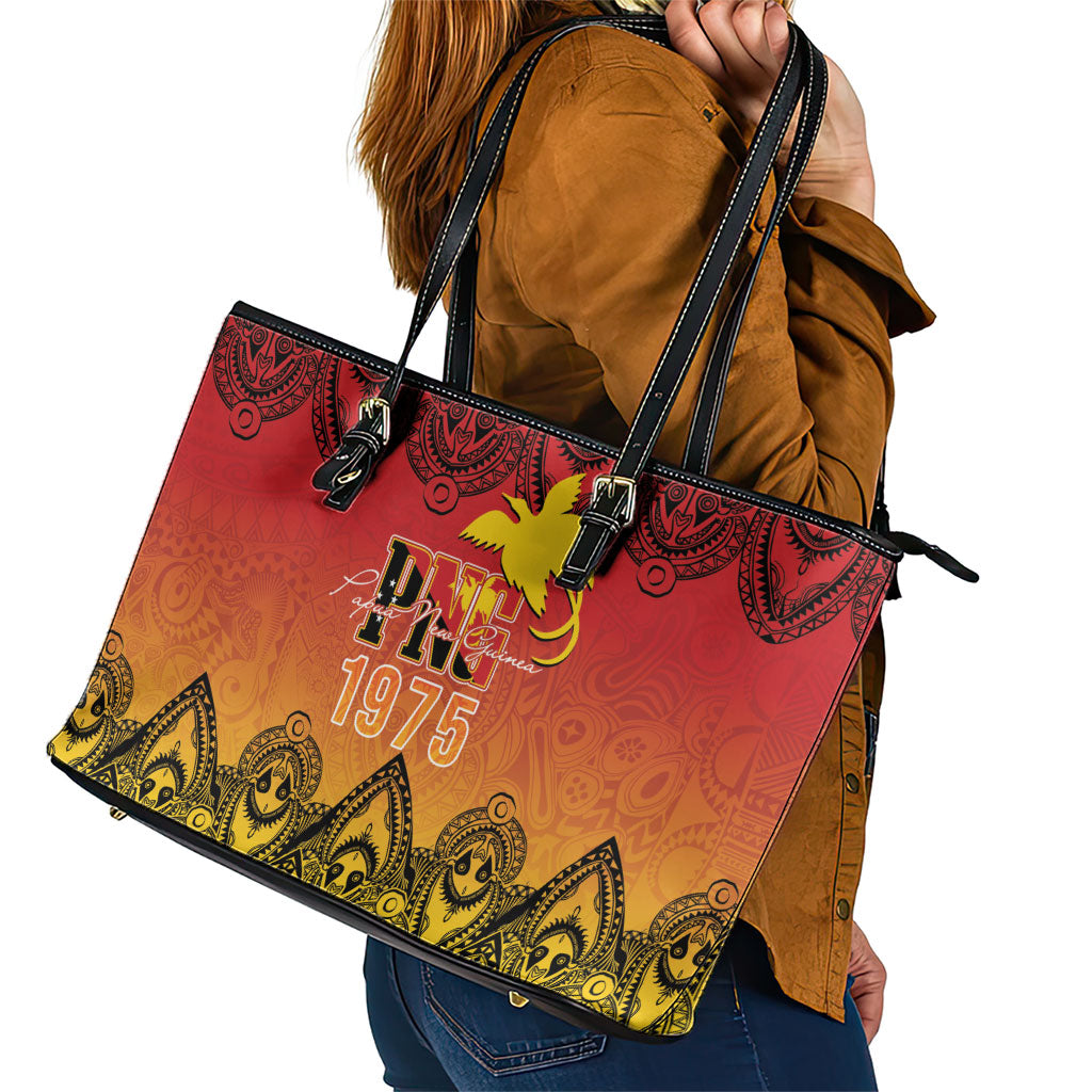 Papua New Guinea 1975 To The Future Leather Tote Bag Sepik Masks LT7 - Polynesian Pride