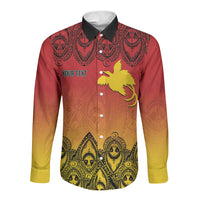 Papua New Guinea 1975 To The Future Personalised Long Sleeve Button Shirt Sepik Masks LT7 Unisex Red - Polynesian Pride