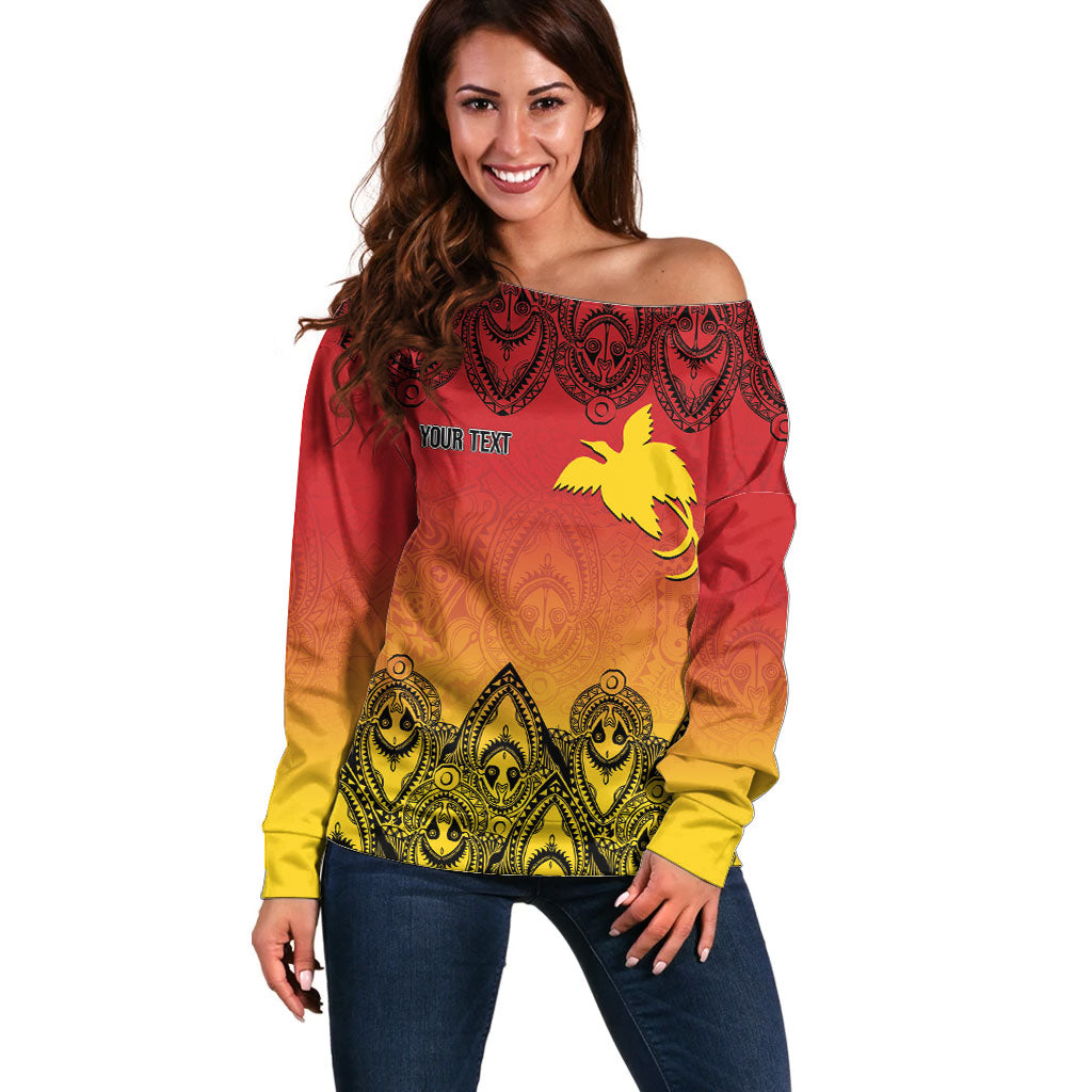 Papua New Guinea 1975 To The Future Personalised Off Shoulder Sweater Sepik Masks LT7 Women Red - Polynesian Pride