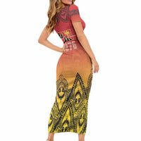 Papua New Guinea 1975 To The Future Personalised Short Sleeve Bodycon Dress Sepik Masks LT7 - Polynesian Pride