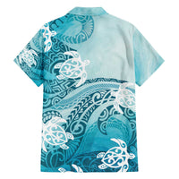 Polynesia Turtle Family Matching Off The Shoulder Long Sleeve Dress and Hawaiian Shirt Watercolor Abstract Style LT7 - Polynesian Pride