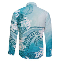 Polynesia Turtle Family Matching Off The Shoulder Long Sleeve Dress and Hawaiian Shirt Watercolor Abstract Style LT7 - Polynesian Pride
