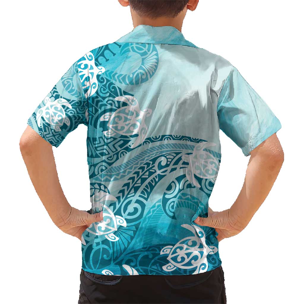 Polynesia Turtle Family Matching Short Sleeve Bodycon Dress and Hawaiian Shirt Watercolor Abstract Style LT7 - Polynesian Pride