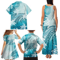 Polynesia Turtle Family Matching Tank Maxi Dress and Hawaiian Shirt Watercolor Abstract Style