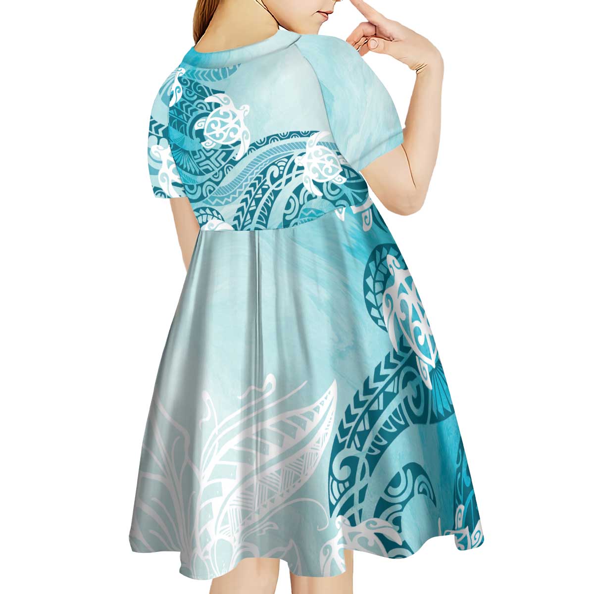 Polynesia Turtle Kid Short Sleeve Dress Watercolor Abstract Style