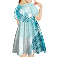 Polynesia Turtle Kid Short Sleeve Dress Watercolor Abstract Style