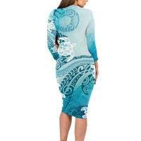 Polynesia Turtle Long Sleeve Bodycon Dress Watercolor Abstract Style