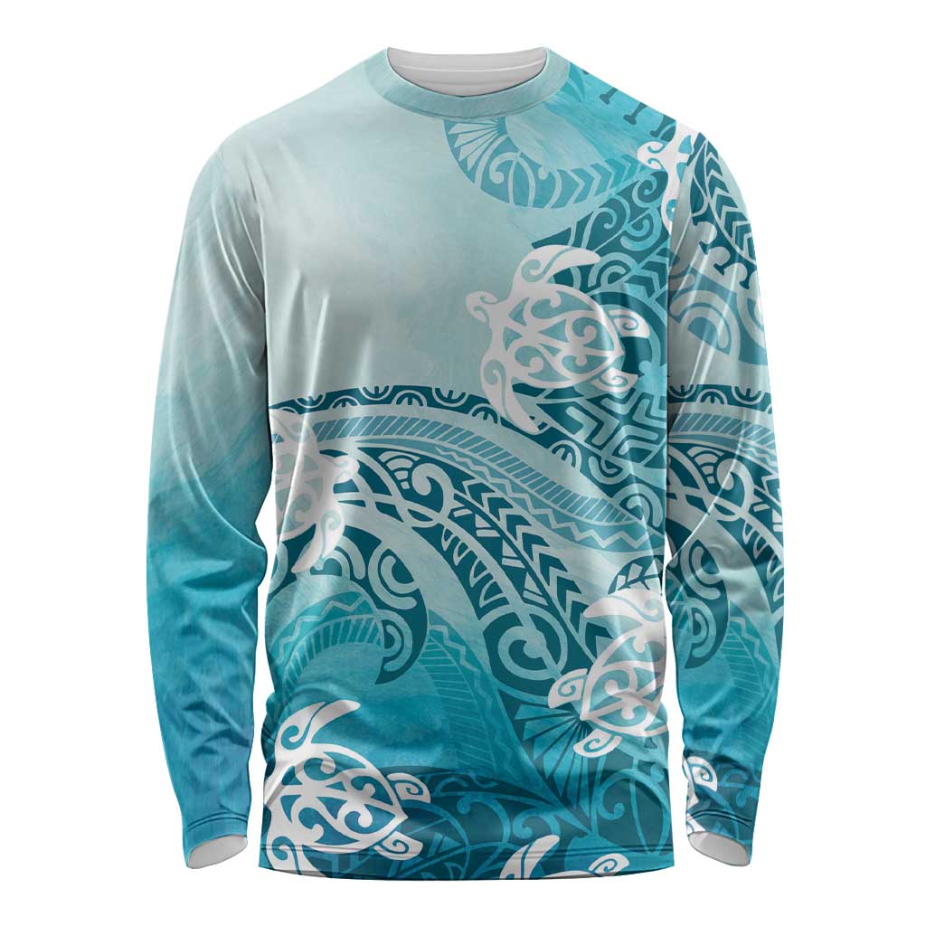 Polynesia Turtle Long Sleeve Shirt Watercolor Abstract Style LT7 Unisex Blue - Polynesian Pride