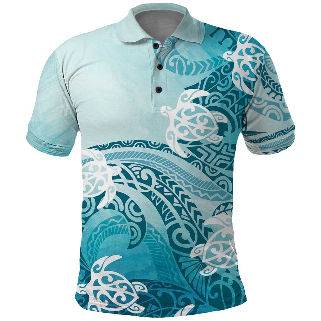 Polynesia Turtle Polo Shirt Watercolor Abstract Style LT7 Blue - Polynesian Pride