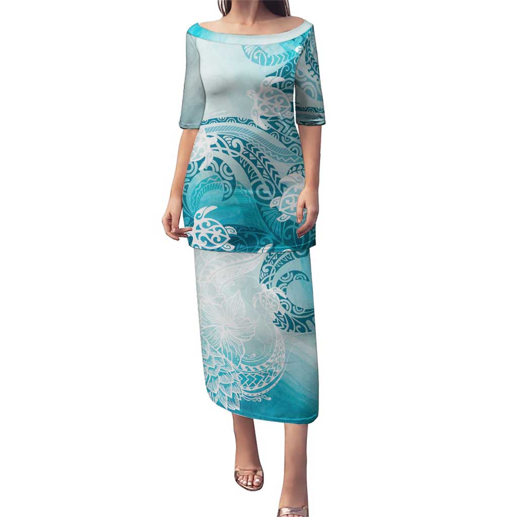 Polynesia Turtle Puletasi Watercolor Abstract Style